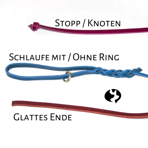 5m Fährtenleine 10mm aus geflochtenem Fettleder Produktbild Leinenenden