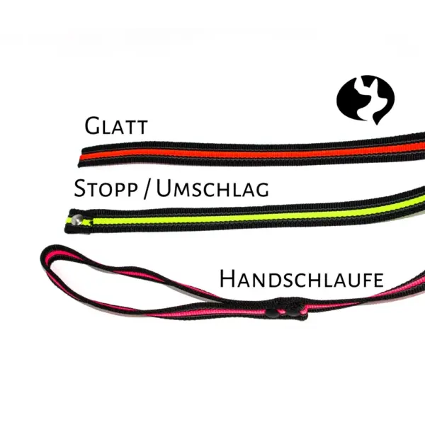 Leinenenden für 5m Fährtenleine aus 20mm gummiertem Gurtband (mittelfest)