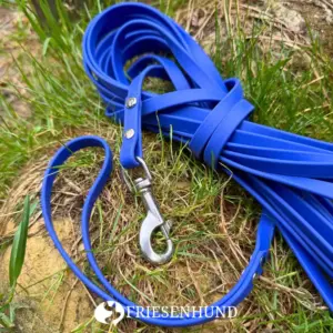 10m Fährtenleine Biothane Beta Standard 9mm Blau mit Edelstahl und Handschlaufe